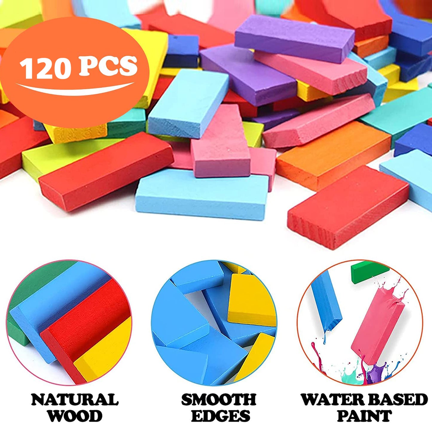 120pc Dominoes Blocks Set Multicolor Wooden