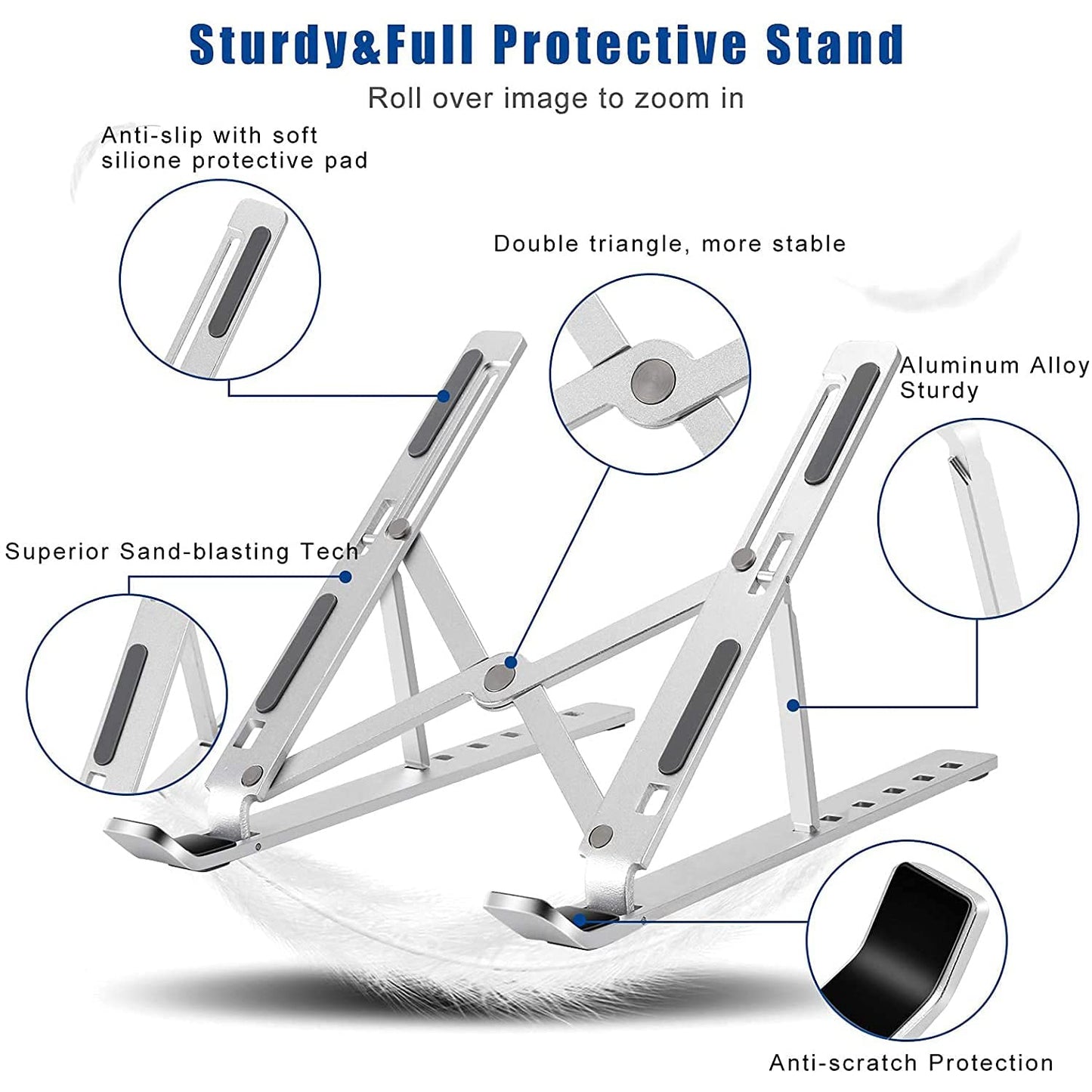Portable Metal Laptop Stand – 6 Angle Adjustable Riser, Universal Fit