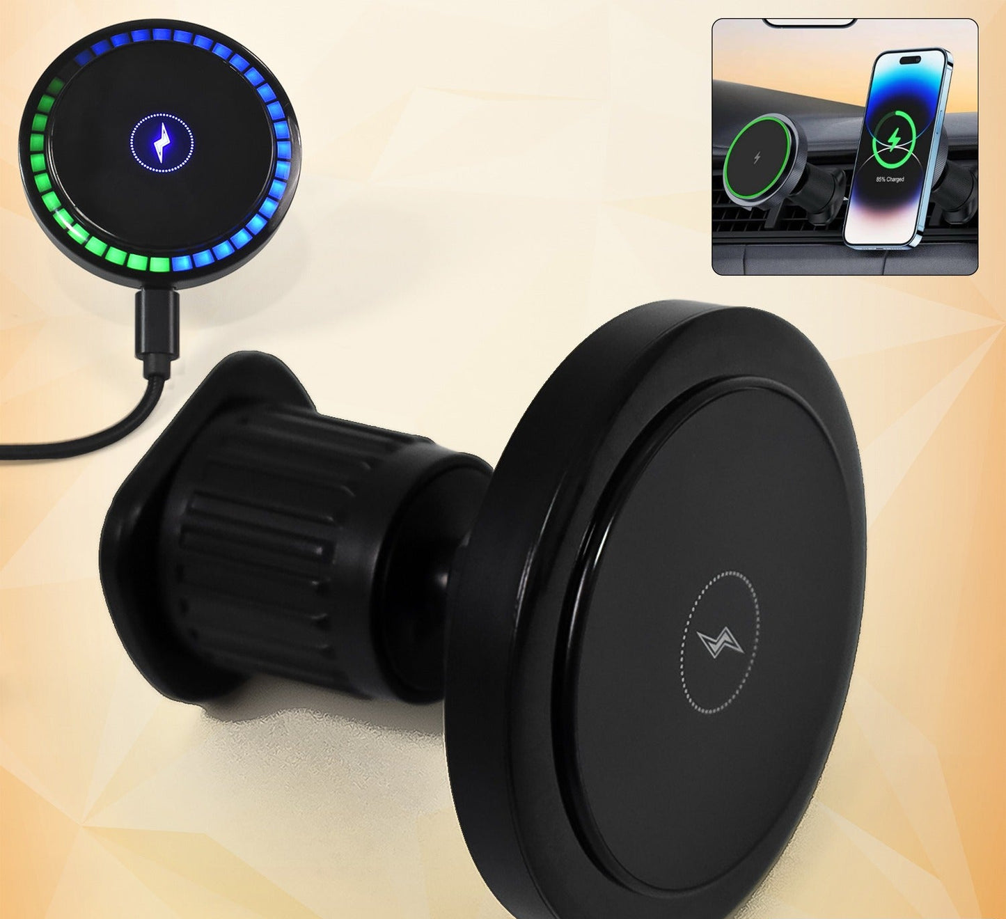 Magnetic Phone Mount Wireless Charger Music Reactive Lights (1 Set)