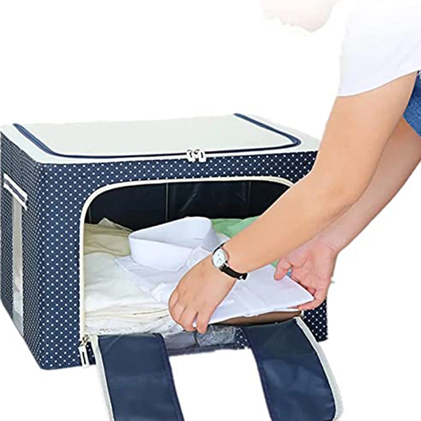 Foldable Steel Frame Storage Box – 66L Clothes & Bedding Organizer