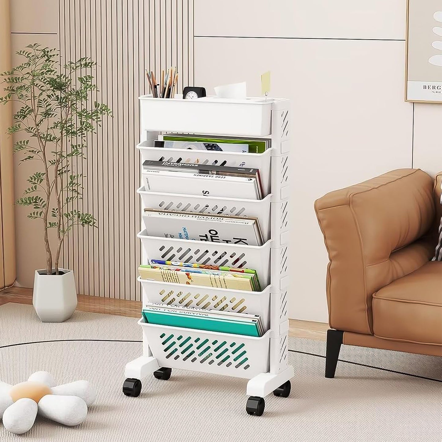 Rotating Bookshelf – Large Capacity Rolling Storage Rack