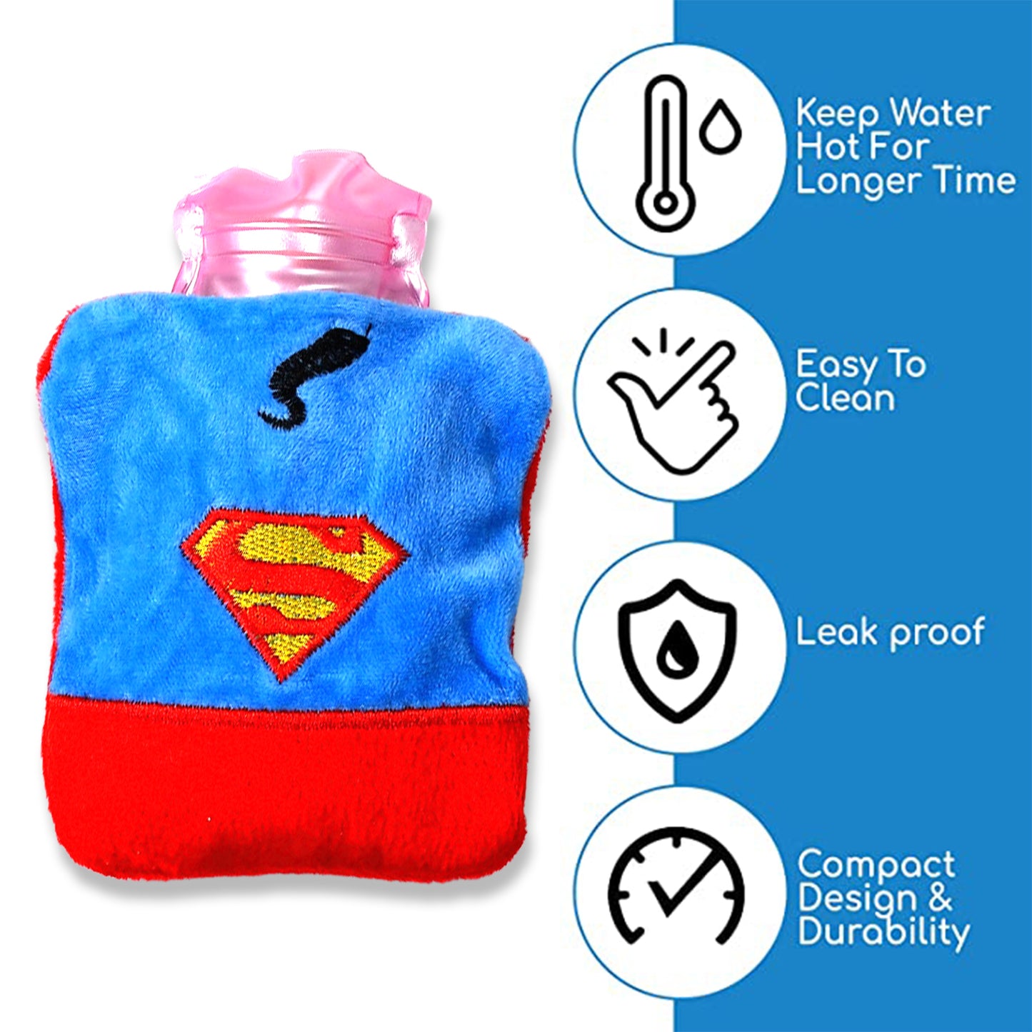 Mini Hot Water Bag – Superman Print for Pain & Cramps