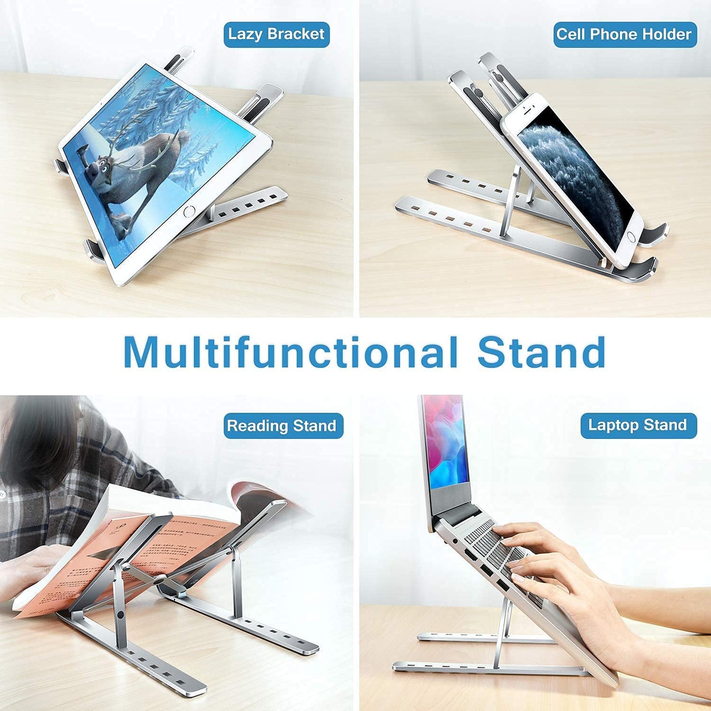 Portable Metal Laptop Stand – 6 Angle Adjustable Riser, Universal Fit
