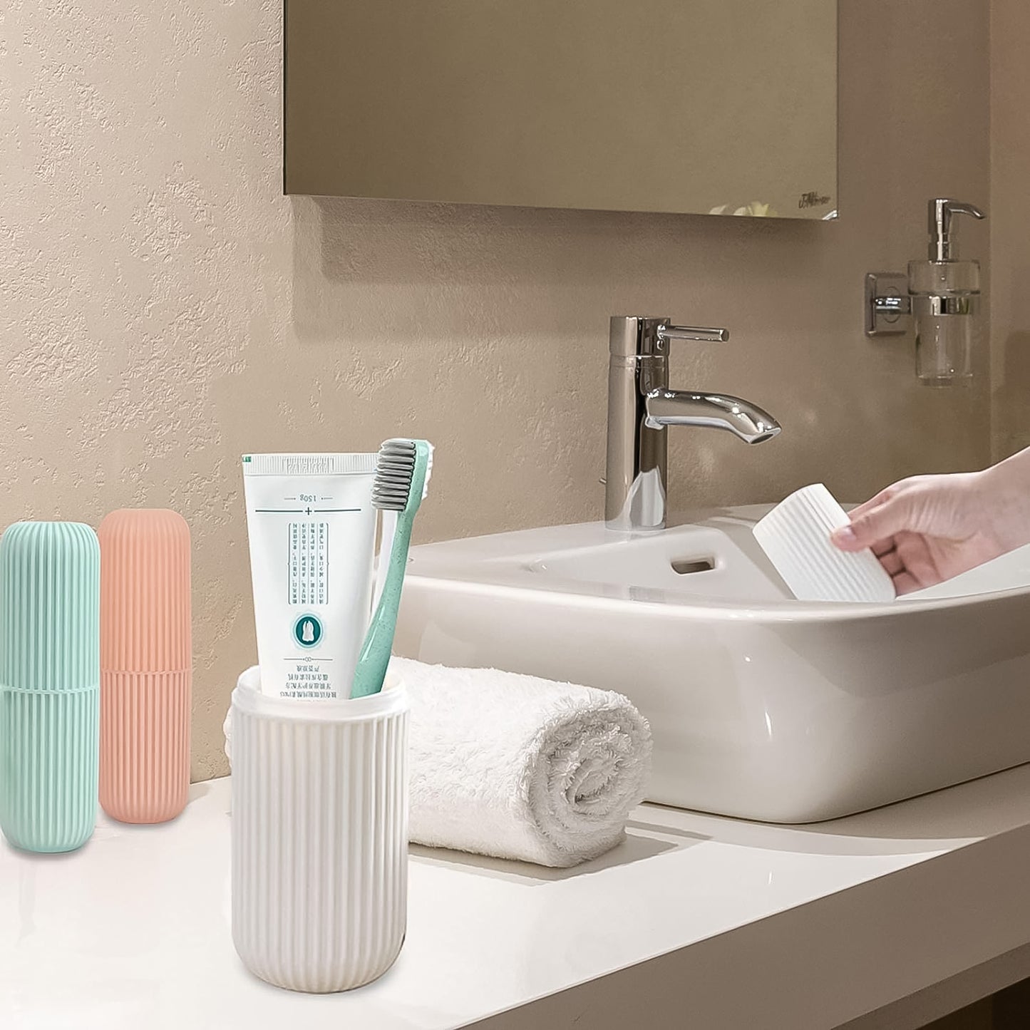 Capsule Shape Travel Toothbrush Toothpaste Case Holder (Multicolor 3 Pcs Set)