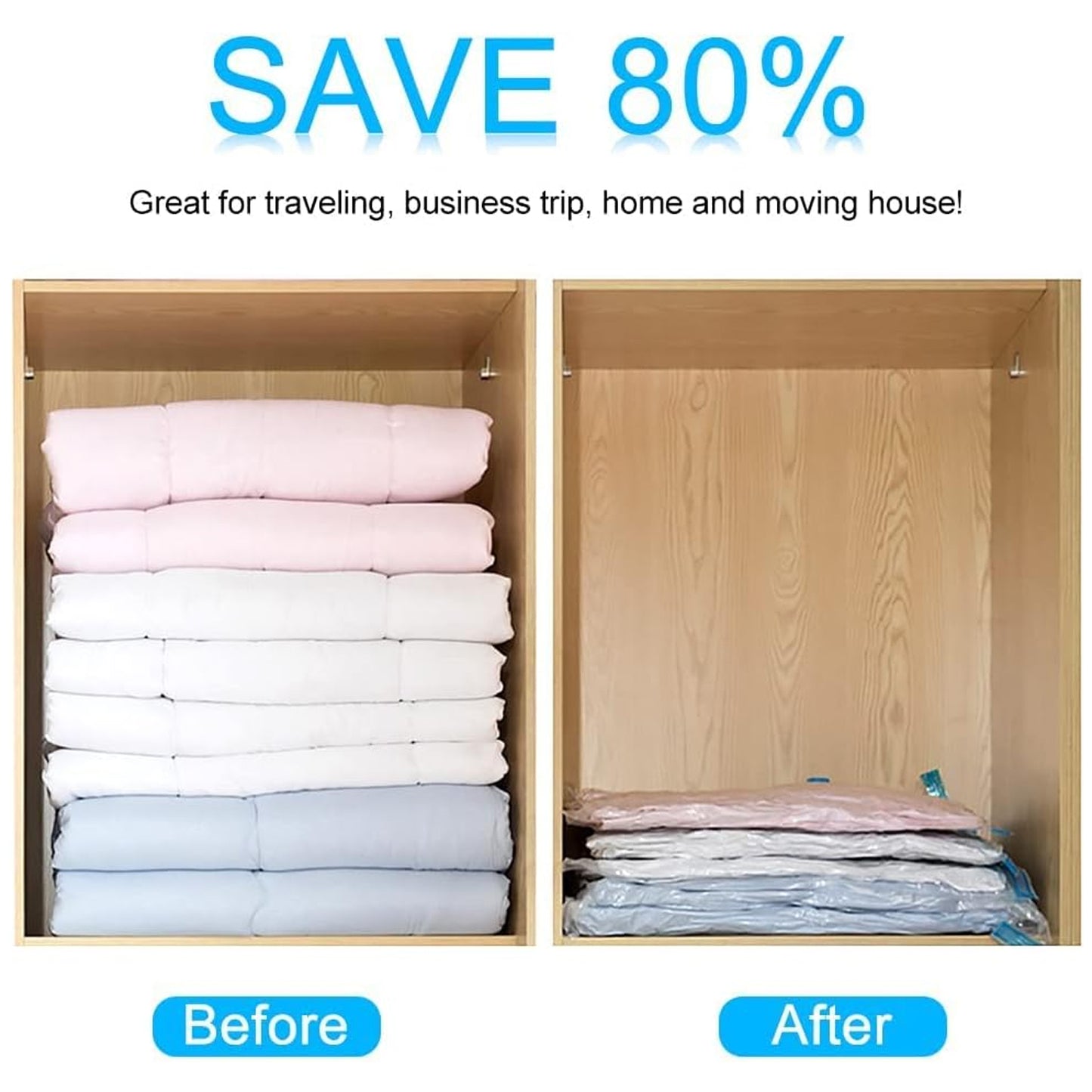 Vacuum Storage Bags Set – 5 Pcs with Pump & Clips, Space Saver