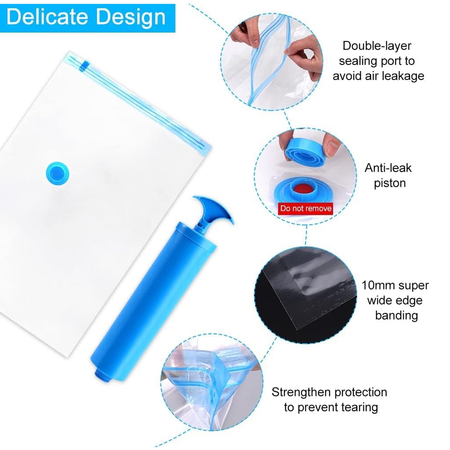 Vacuum Storage Bags Set – 5 Pcs with Pump & Clips, Space Saver