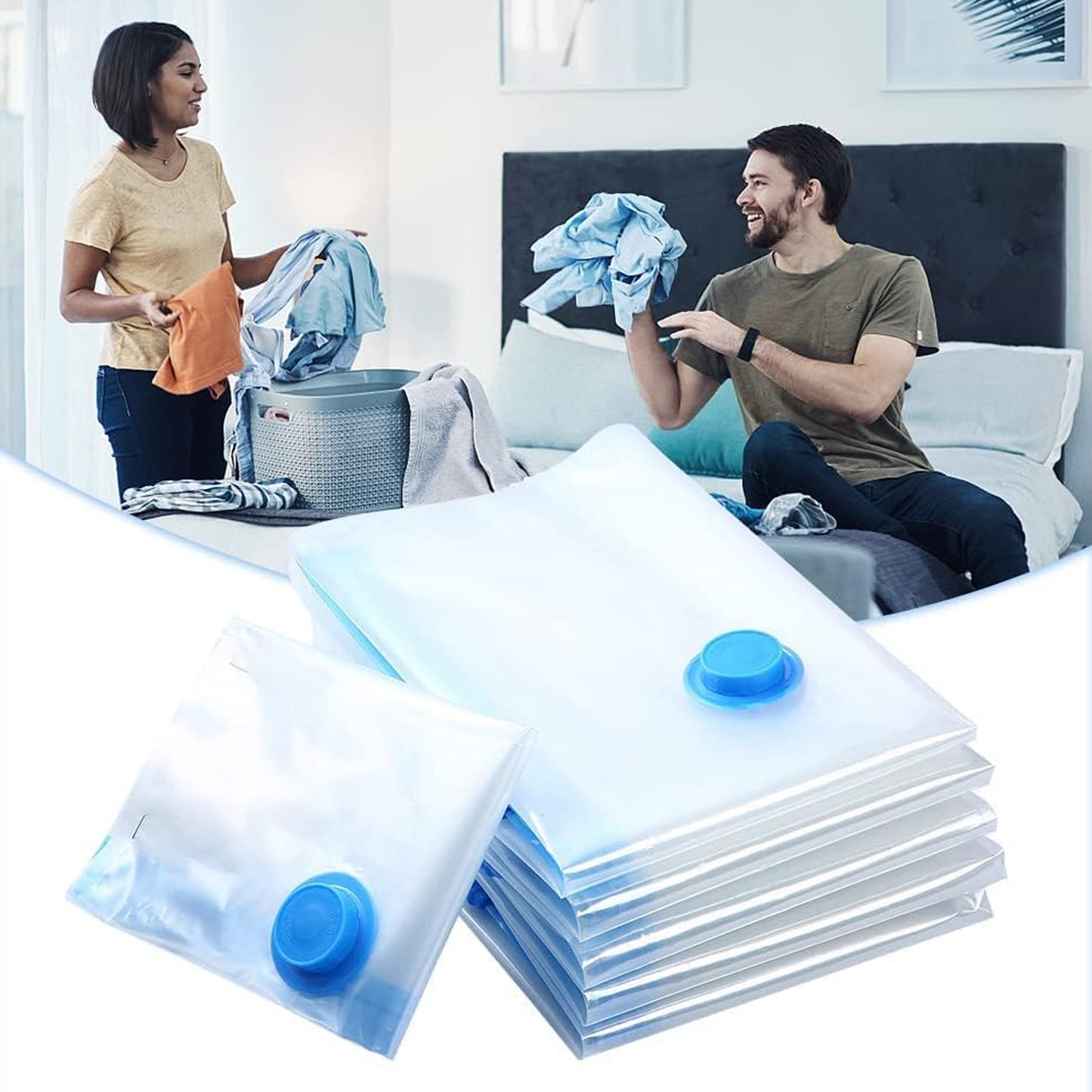 Vacuum Storage Bags Set – 5 Pcs with Pump & Clips, Space Saver