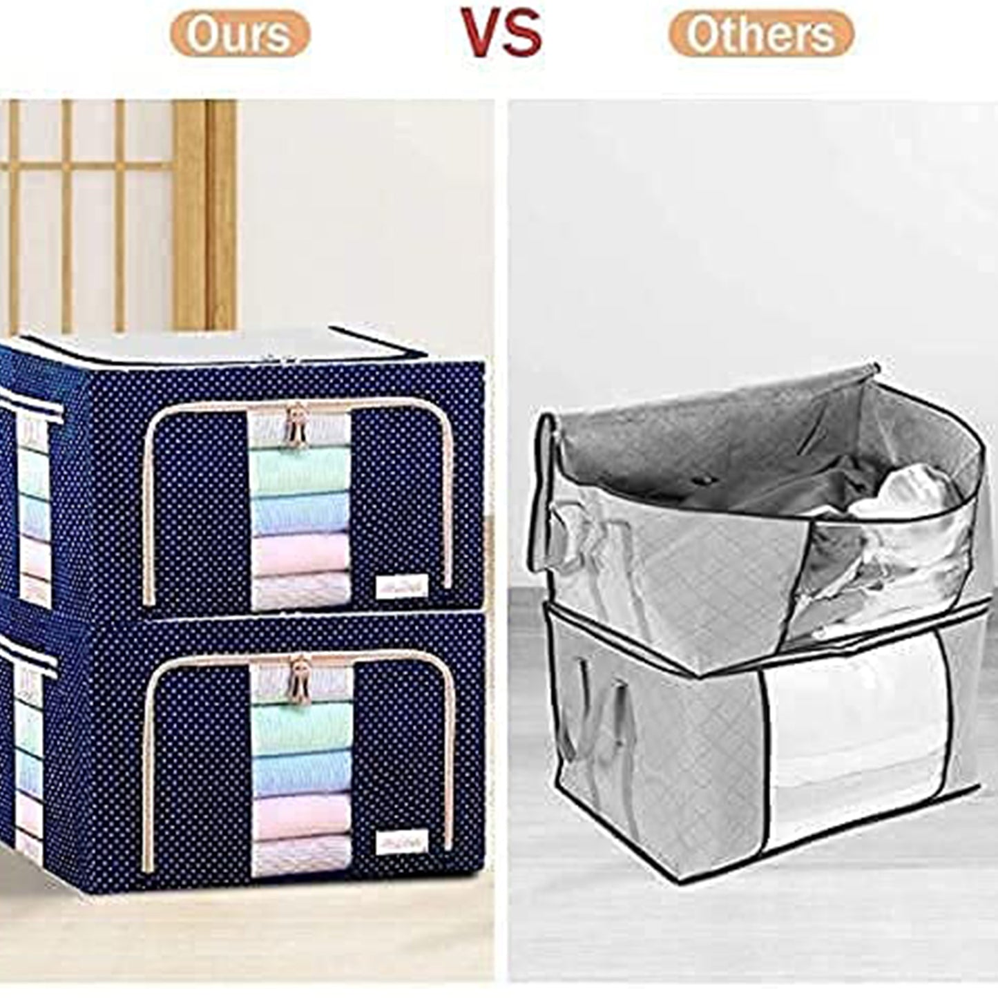 Foldable Steel Frame Storage Box – 66L Clothes & Bedding Organizer