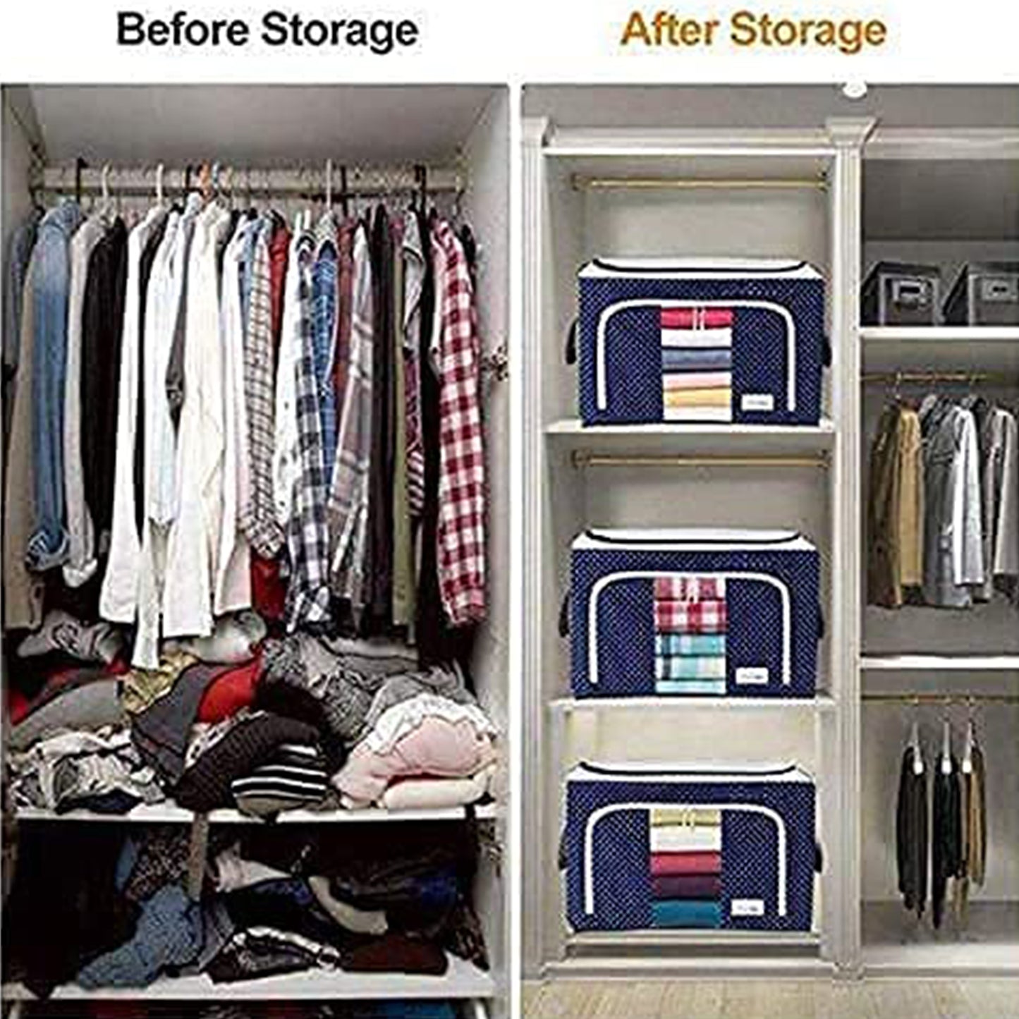 Foldable Steel Frame Storage Box – 66L Clothes & Bedding Organizer