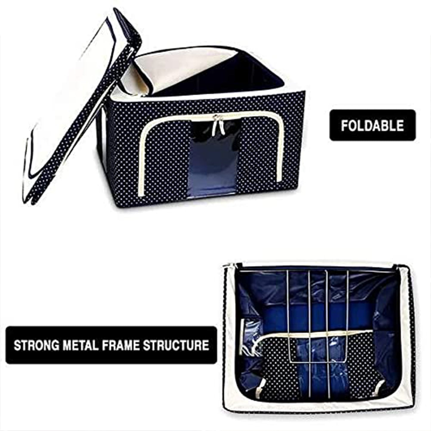 Foldable Steel Frame Storage Box – 66L Clothes & Bedding Organizer