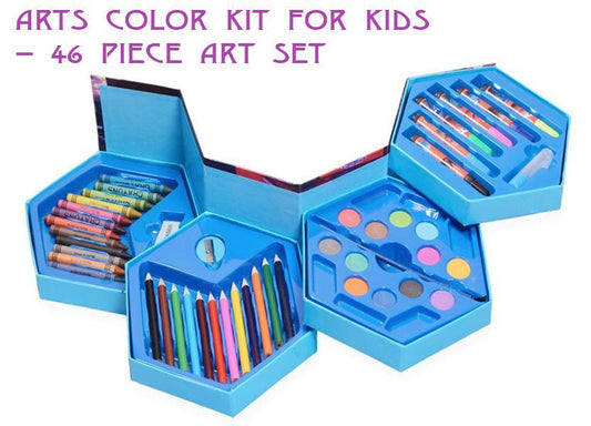 46 Pcs Plastic Art Color Set With Color Pencil Crayons Oil Pastel And Sketch Pens