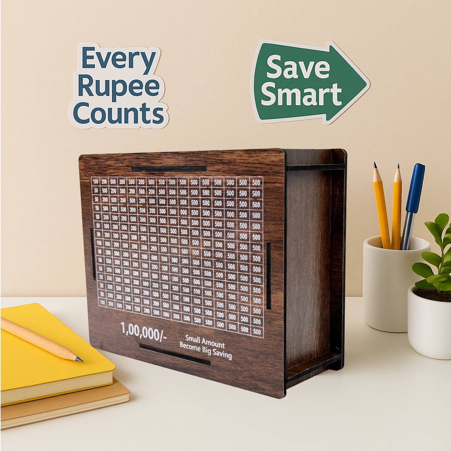 Wooden Money  Piggy Bank (1 Pc  With Marker Pen)