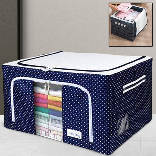 Foldable Steel Frame Storage Box – 66L Clothes & Bedding Organizer