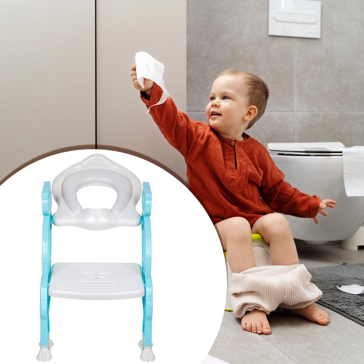2 In 1 Potty Training Toilet Seat With Step Stool Ladder For Boy And Girl Baby (Multi-color)