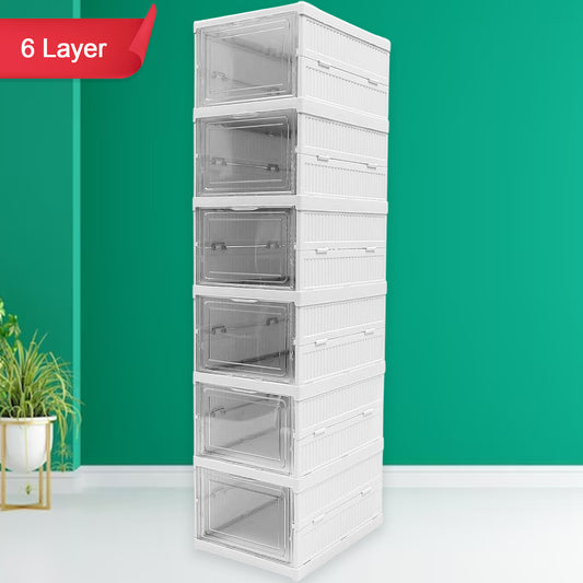 6-Tier Foldable Storage Rack – Stackable Organizer for Home