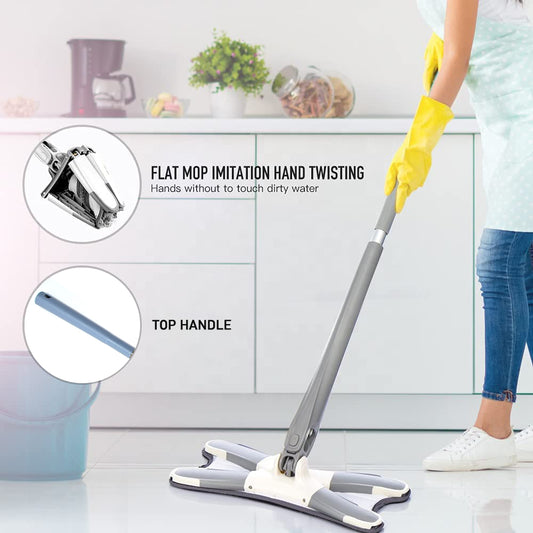 X Shape Mop Hands-free Squeeze Microfiber Flat Mop System 360 Flexible