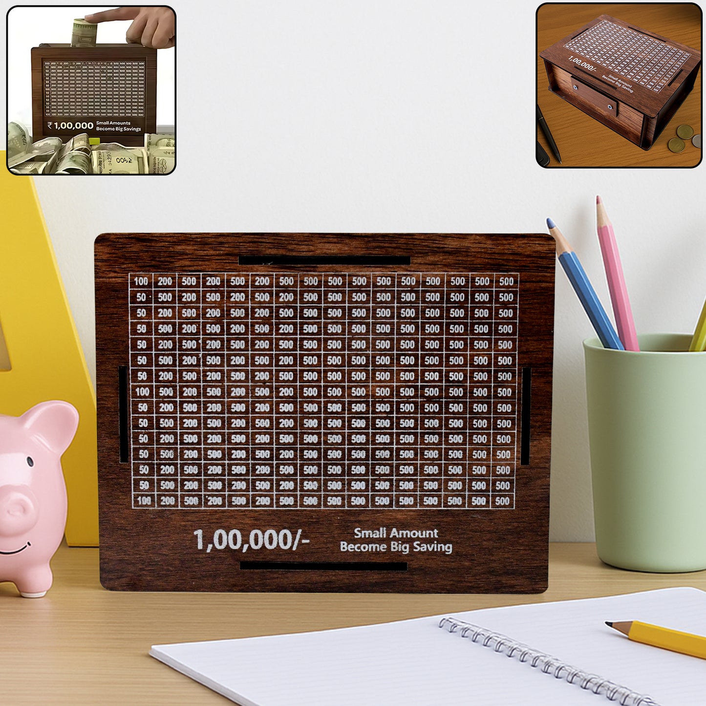 Wooden Money  Piggy Bank (1 Pc  With Marker Pen)