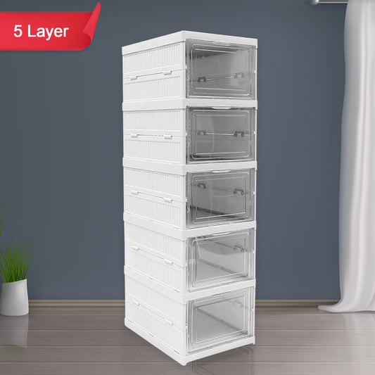 5-Tier Foldable Storage Rack – Clothes, Kitchen & Utility Organizer