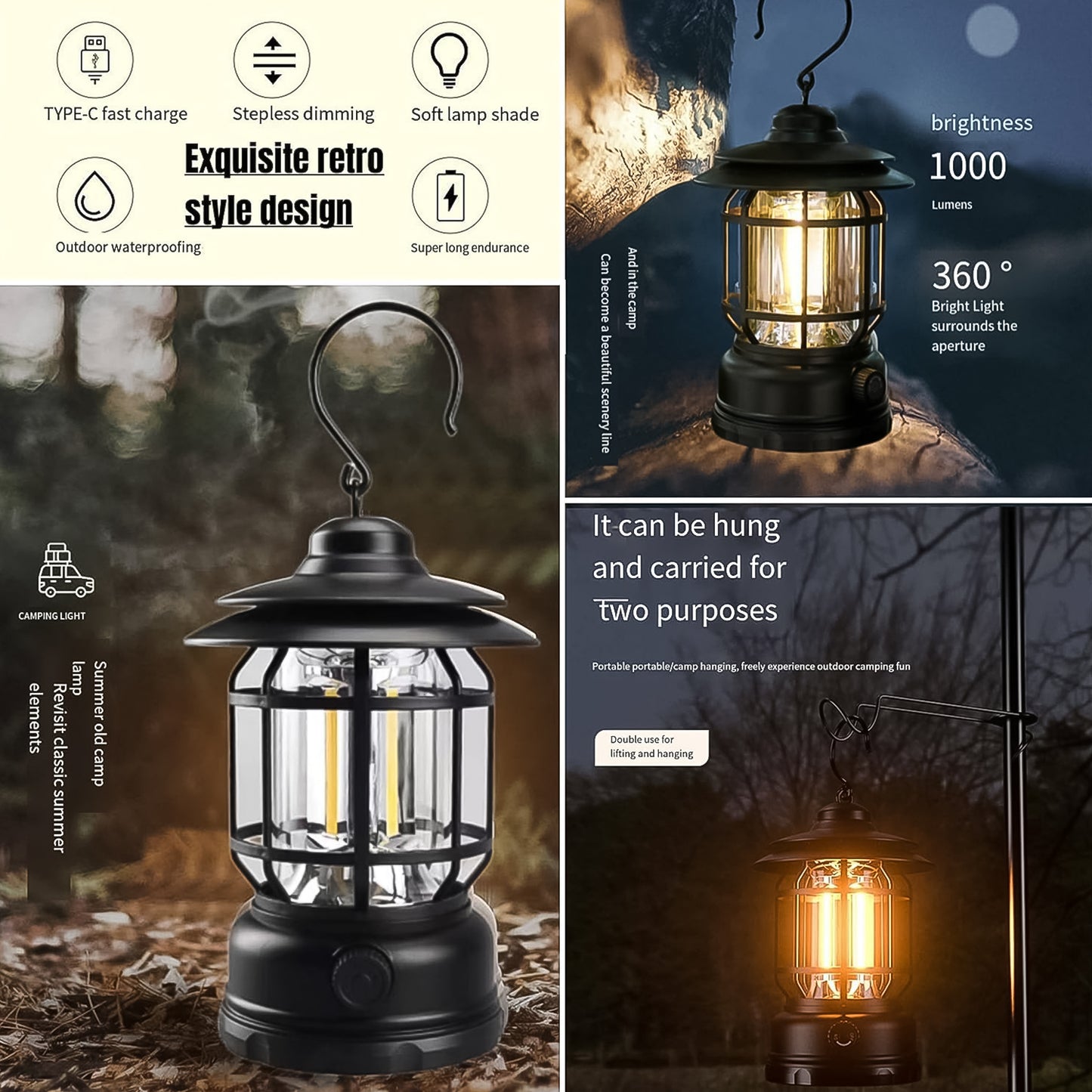 Led Camping Light Retro Style Rechargeable (1 Pc)