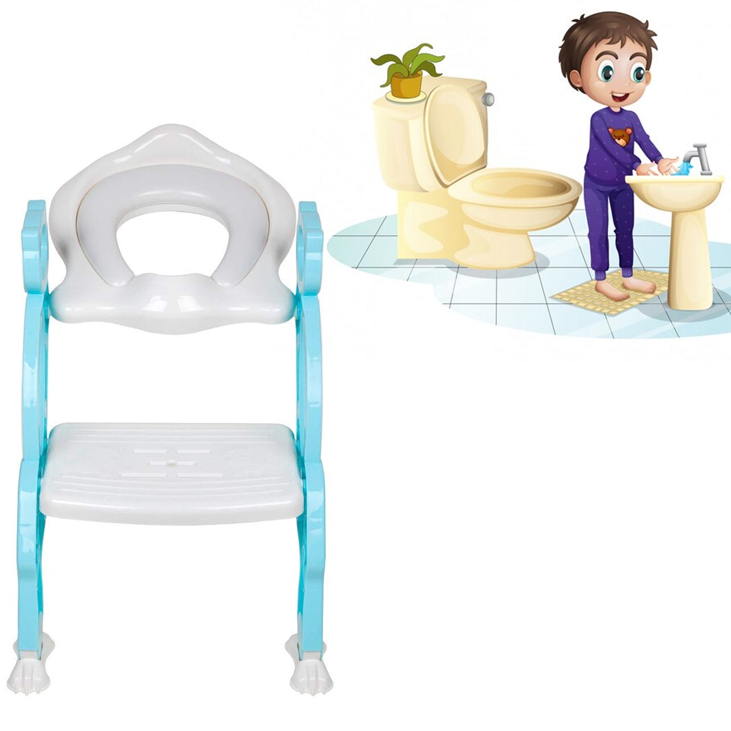2 In 1 Potty Training Toilet Seat With Step Stool Ladder For Boy And Girl Baby (Multi-color)